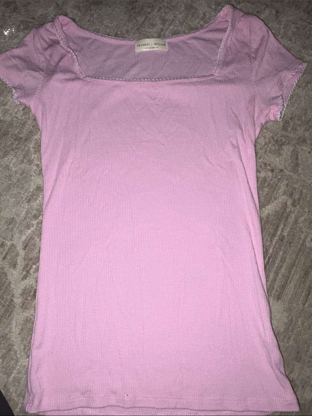 Pink Square Neck Ribbed Tee